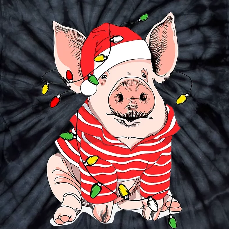 Santa Pig Christmas Lights Pig Lover Christmas Gift Tie-Dye T-Shirt