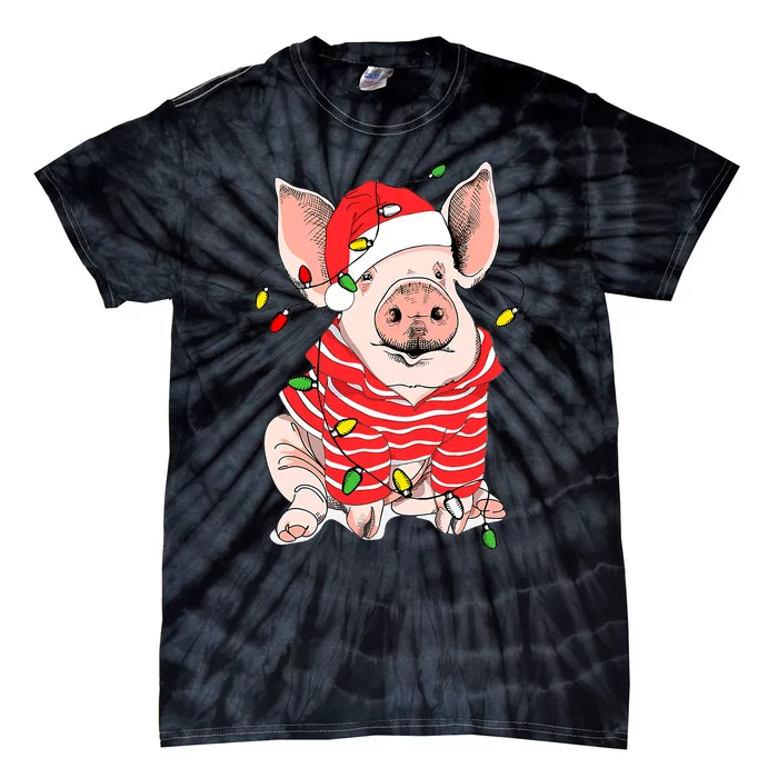 Santa Pig Christmas Lights Pig Lover Christmas Gift Tie-Dye T-Shirt