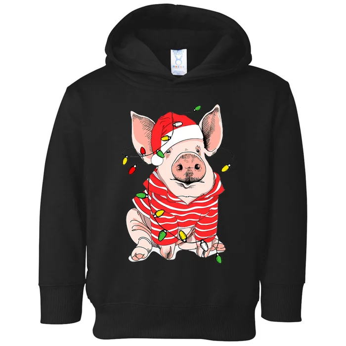 Santa Pig Christmas Lights Pig Lover Christmas Gift Toddler Hoodie