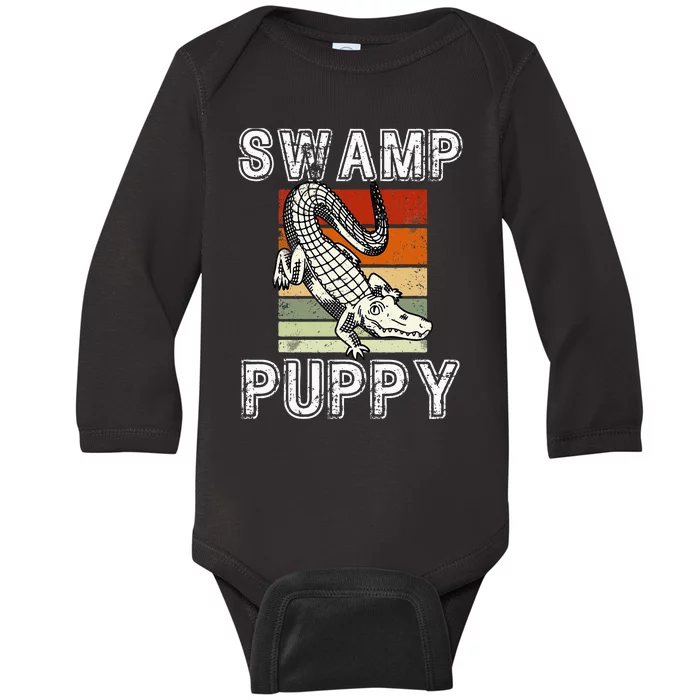 Swamp Puppy Cute Funny Sarcastic Alligator Crocodile Baby Long Sleeve Bodysuit