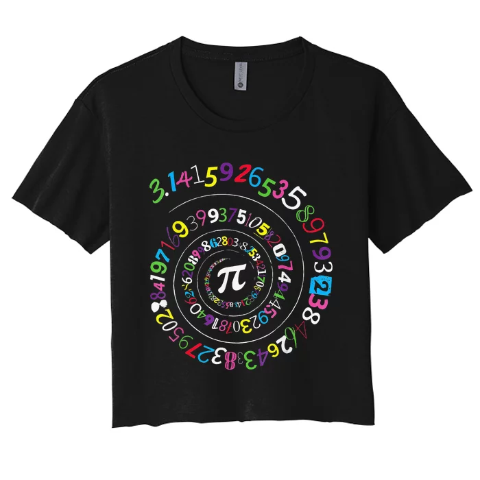 Spiral Pi Color Numbers Teacher Student Pi Day Women's Crop Top Tee