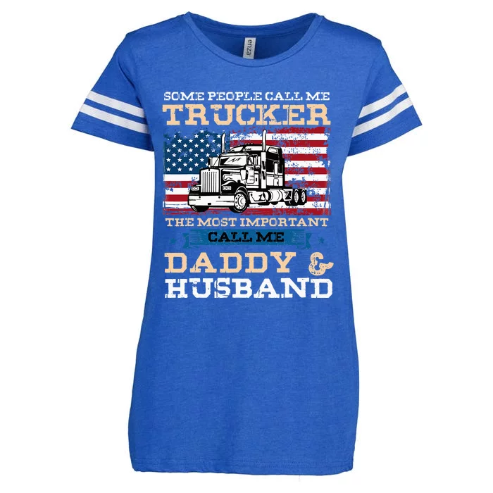 Some People Call Me Trucker Most Important Daddy And Husband Enza Ladies Jersey Football T-Shirt