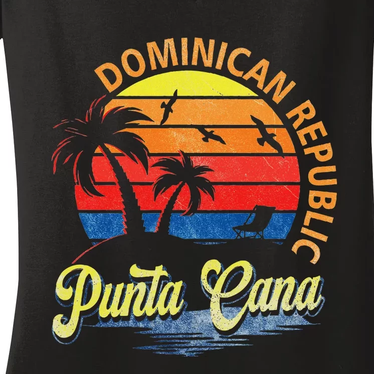 Sunset Punta Cana Beach Souvenir Dominican Republic Retro Women's V-Neck T-Shirt