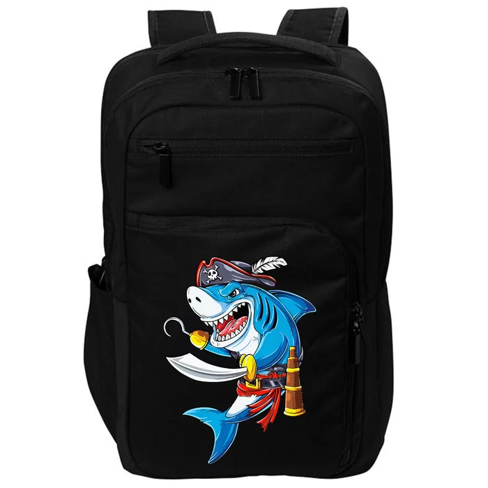 Shark Pirate Costume Jolly Roger Flag Jawsome Gifts Impact Tech Backpack