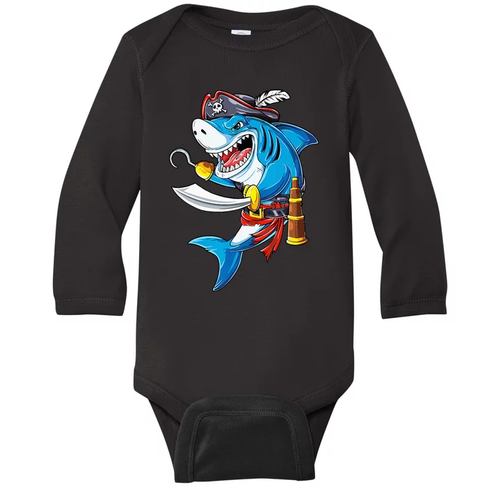 Shark Pirate Costume Jolly Roger Flag Jawsome Gifts Baby Long Sleeve Bodysuit