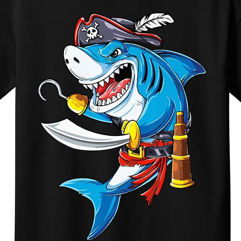 Shark Pirate Costume Jolly Roger Flag Jawsome Gifts Kids T-Shirt