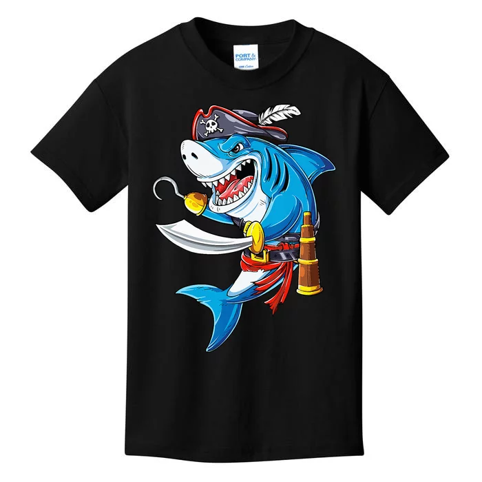 Shark Pirate Costume Jolly Roger Flag Jawsome Gifts Kids T-Shirt