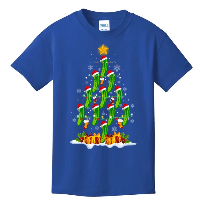 Santa Pickle Christmas Tree Lights Funny Pickle Lover Gift Kids T-Shirt