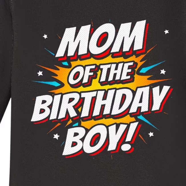 Superhero Party Comics Birthday Mom Of Birthday Boy Baby Long Sleeve Bodysuit