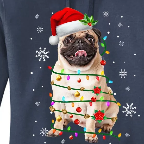 Santa Pug Christmas Lights Xmas Dog Lover Women's Pullover Hoodie