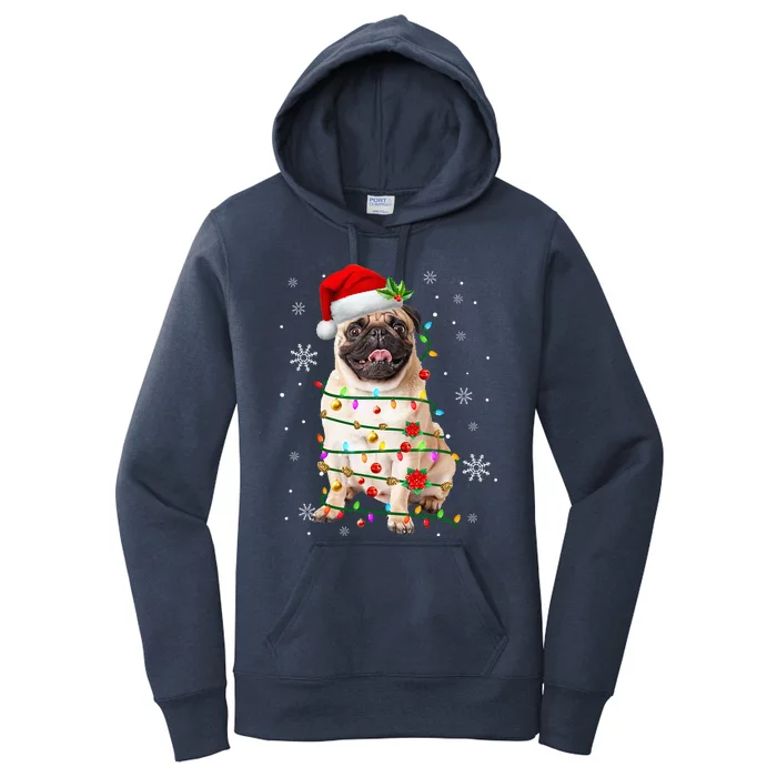 Santa Pug Christmas Lights Xmas Dog Lover Women's Pullover Hoodie