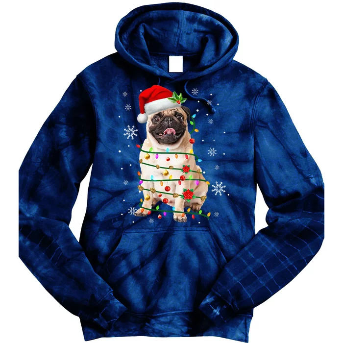 Santa Pug Christmas Lights Xmas Dog Lover Tie Dye Hoodie