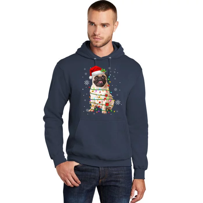 Santa Pug Christmas Lights Xmas Dog Lover Tall Hoodie