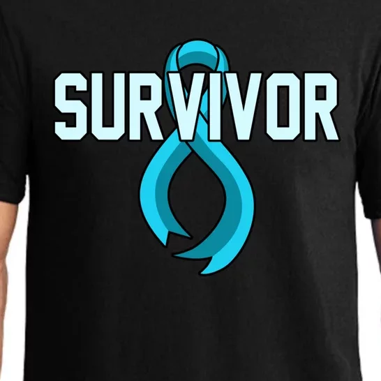 Survivor Prostate Cancer Awareness Blue Ribbon Graphic Gift Pajama Set