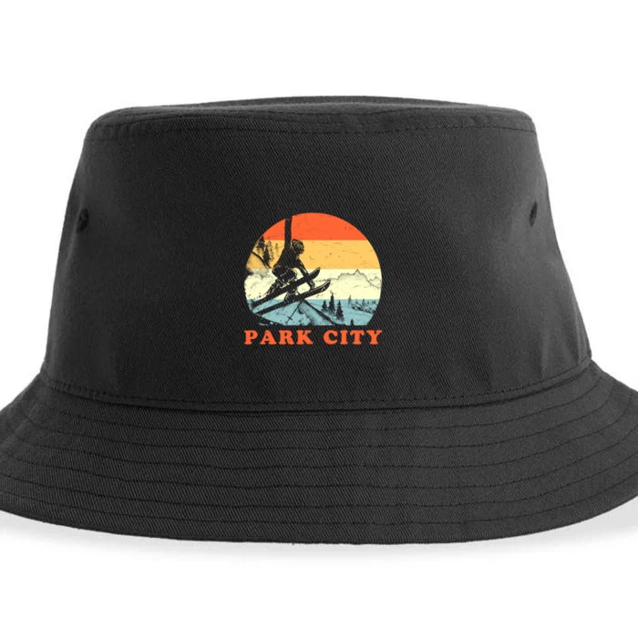 Ski Park City Utah Vintage Snow Skiing Vacation Sustainable Bucket Hat