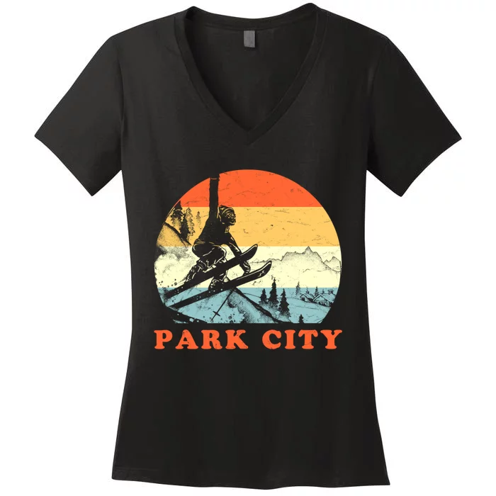 Ski Park City Utah Vintage Snow Skiing Vacation Women's V-Neck T-Shirt