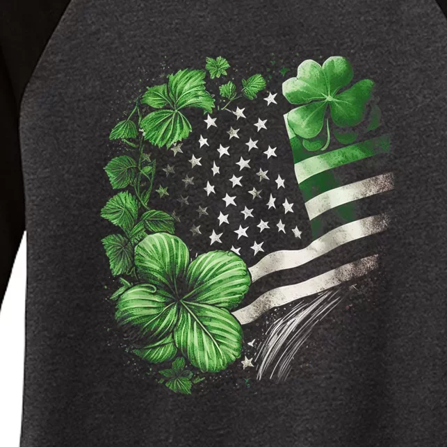 St Patricks Day Shamrock American Flag Retro Women's Tri-Blend 3/4-Sleeve Raglan Shirt