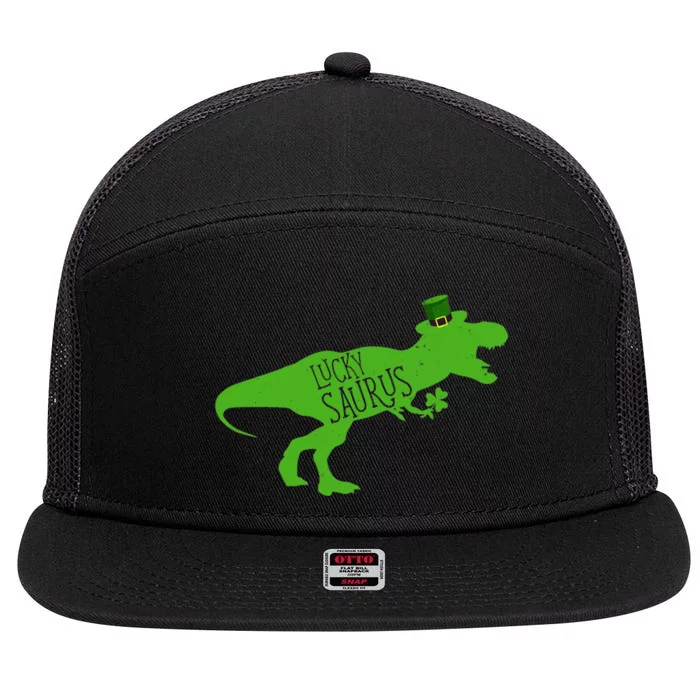 St Patricks Day Dinosaur Lucky Saurus Irish Shamrock Boy 7 Panel Mesh Trucker Snapback Hat