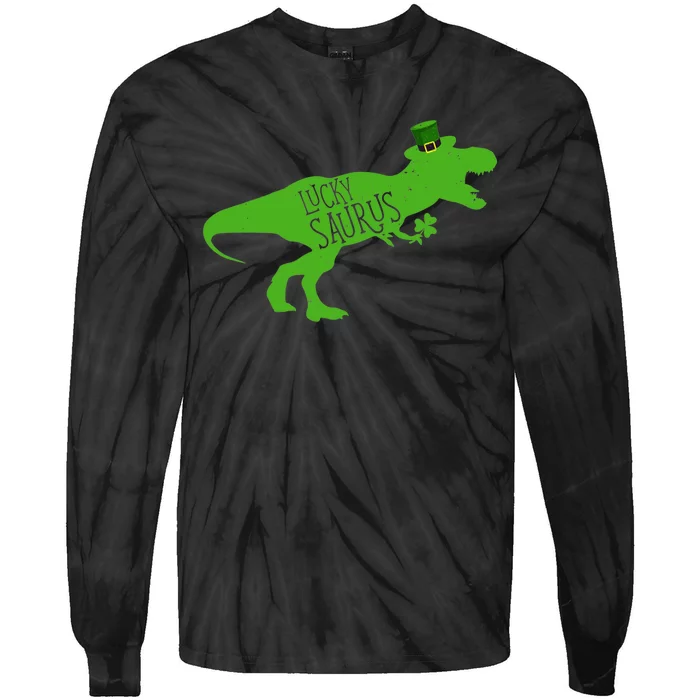 St Patricks Day Dinosaur Lucky Saurus Irish Shamrock Boy Tie-Dye Long Sleeve Shirt