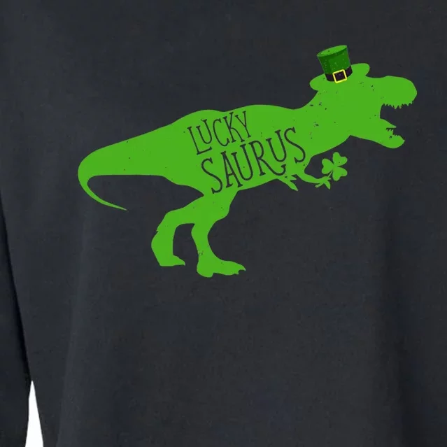 St Patricks Day Dinosaur Lucky Saurus Irish Shamrock Boy Cropped Pullover Crew