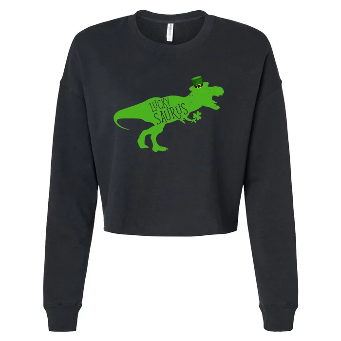 St Patricks Day Dinosaur Lucky Saurus Irish Shamrock Boy Cropped Pullover Crew