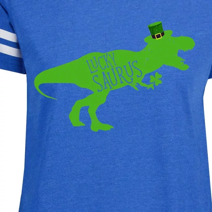 St Patricks Day Dinosaur Lucky Saurus Irish Shamrock Boy Enza Ladies Jersey Football T-Shirt