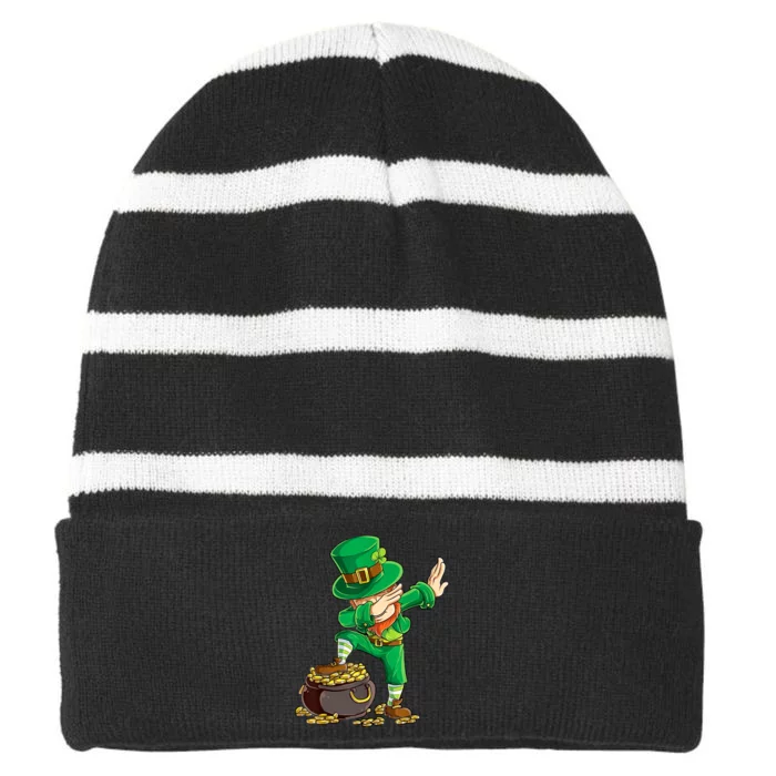 St Patricks Day Dabbing Leprechaun Dab Striped Beanie with Solid Band