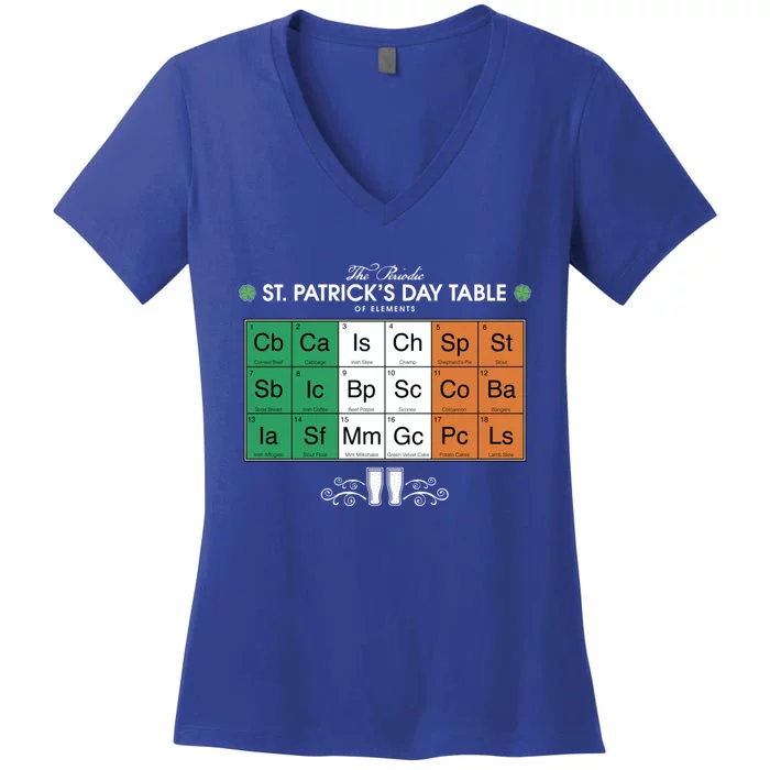 St Patrick's Day Party Irish Cuisine Periodic Table Flag Cool Gift Women's V-Neck T-Shirt