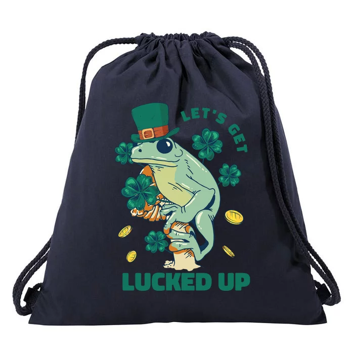 St Patricks Day Let's Get Lucked Up Frog Drawstring Bag