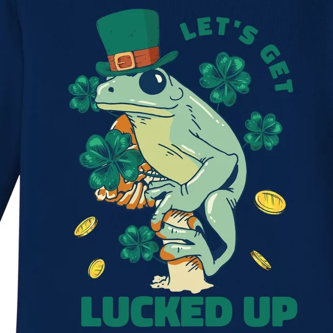 St Patricks Day Let's Get Lucked Up Frog Baby Long Sleeve Bodysuit