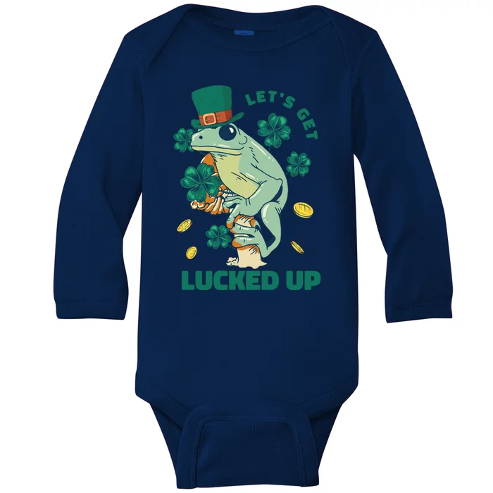 St Patricks Day Let's Get Lucked Up Frog Baby Long Sleeve Bodysuit