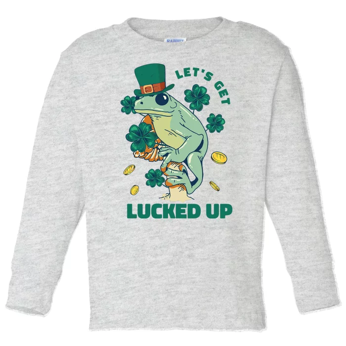 St Patricks Day Let's Get Lucked Up Frog Toddler Long Sleeve Shirt