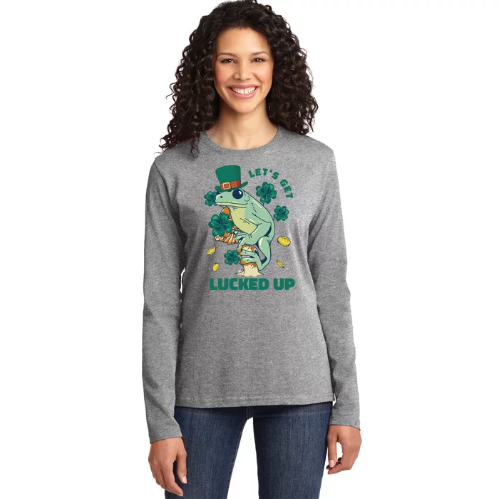 St Patricks Day Let's Get Lucked Up Frog Ladies Long Sleeve Shirt