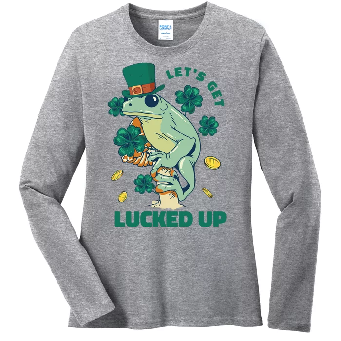 St Patricks Day Let's Get Lucked Up Frog Ladies Long Sleeve Shirt