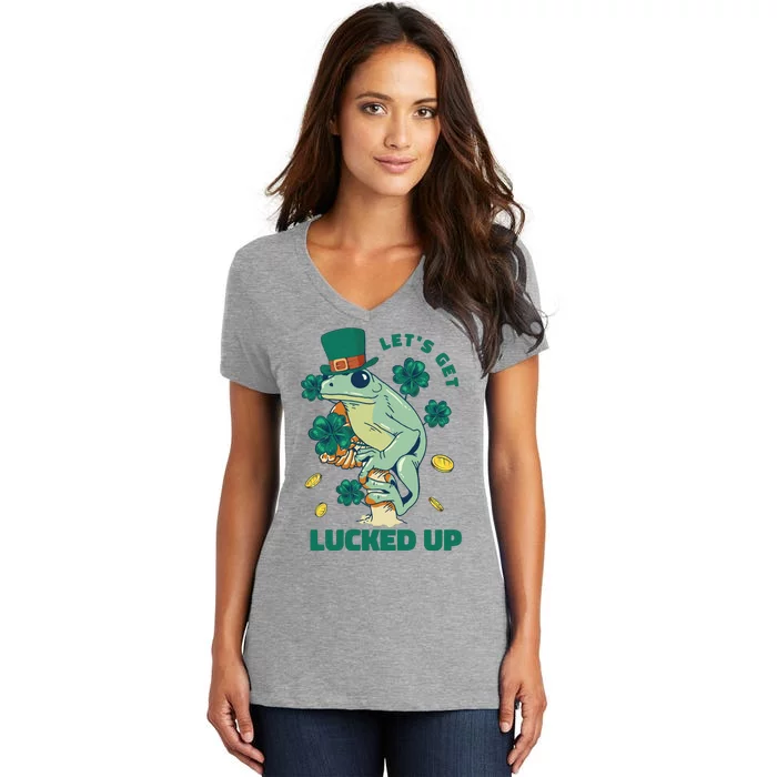 St Patricks Day Let's Get Lucked Up Frog Women's V-Neck T-Shirt