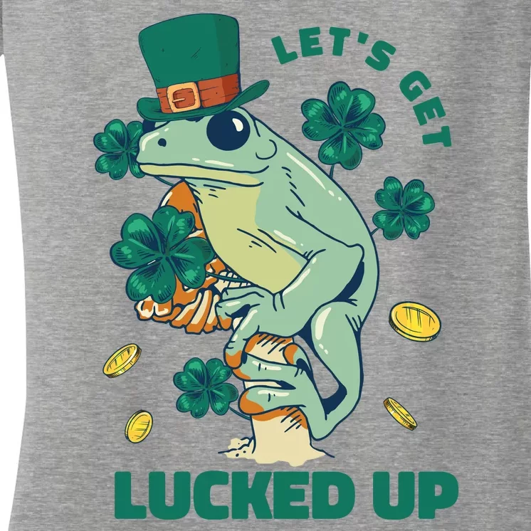 St Patricks Day Let's Get Lucked Up Frog Women's V-Neck T-Shirt