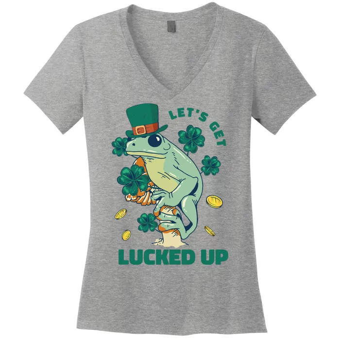 St Patricks Day Let's Get Lucked Up Frog Women's V-Neck T-Shirt