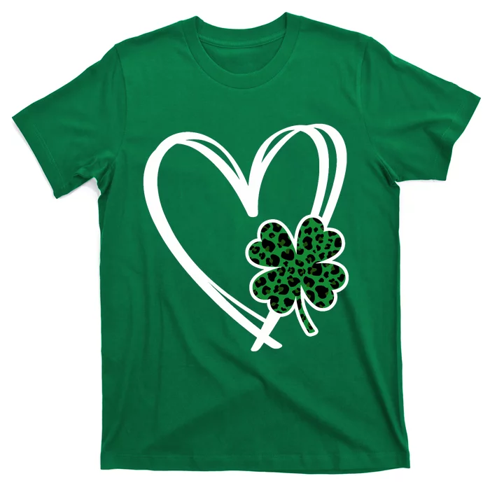 St Patricks Day Shamrock Irish Heart Leopard Plaid St Paddys T-Shirt