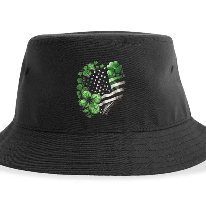 St Patricks Day Shamrock American Flag Retro Sustainable Bucket Hat