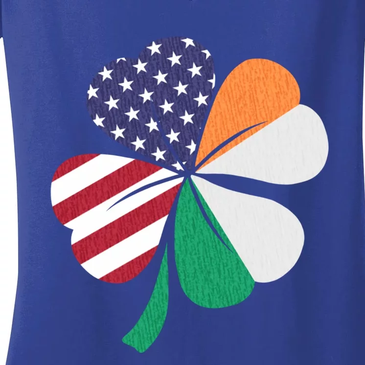 St Patricks Day Irish American Flag Shamrock Patriotic Gift Funny Gift Women's V-Neck T-Shirt