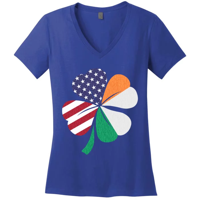 St Patricks Day Irish American Flag Shamrock Patriotic Gift Funny Gift Women's V-Neck T-Shirt