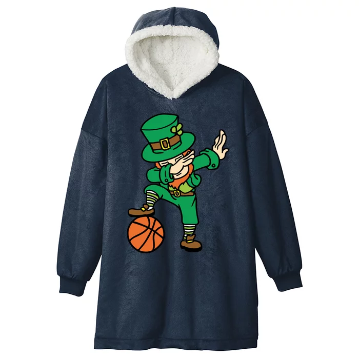 St Patrick's Day Dabbing Leprechaun And Basketball Gift Hooded Wearable Blanket