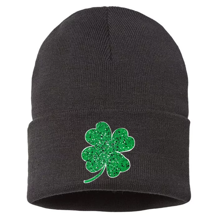 Saint Patrick's Day Shamrock Leopard Clover Green Sustainable Knit Beanie