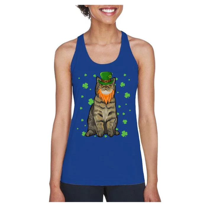 St Patricks Day Exotic Shorthair Cat Shamrock Gift Women's Racerback Tank