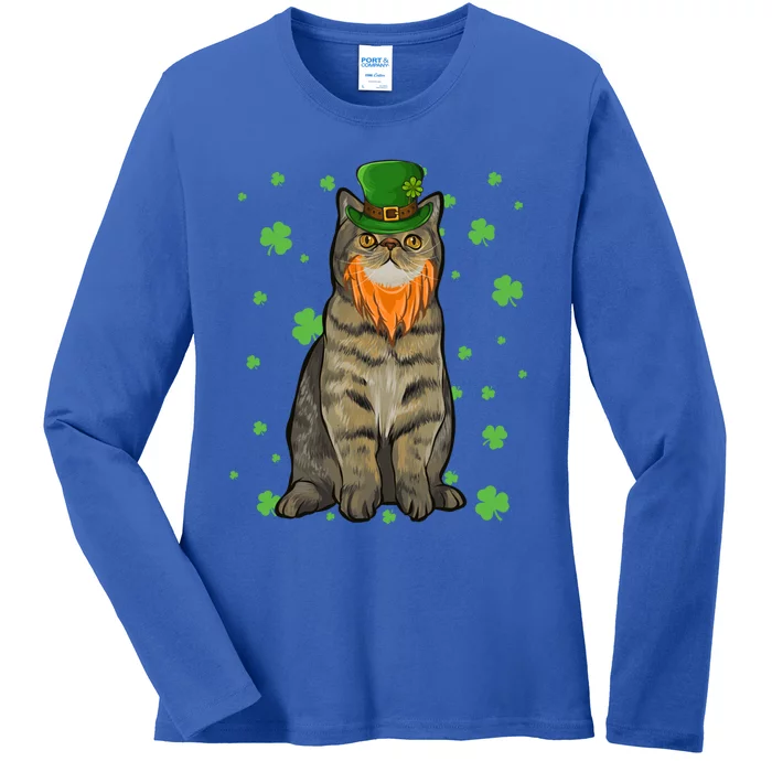 St Patricks Day Exotic Shorthair Cat Shamrock Gift Ladies Long Sleeve Shirt