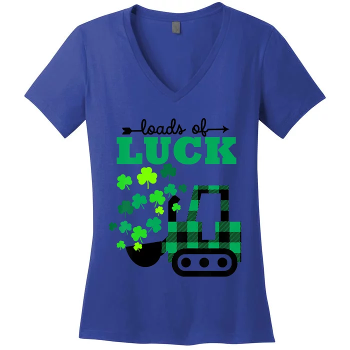 St Patricks Day Funny Truck Loads Of Luck Buffalo Plaid Gift Women's V-Neck T-Shirt