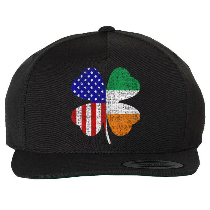 St Patricks Day Irish American USA Flag Shamrock Clover Gift Wool Snapback Cap