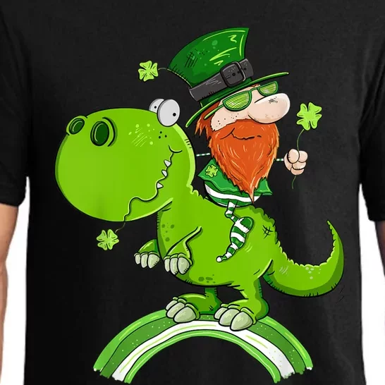 St. Patricks Day Leprechaun Riding A Dinosaur Shamrock Pajama Set