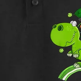 St. Patricks Day Leprechaun Riding A Dinosaur Shamrock Dry Zone Grid Performance Polo