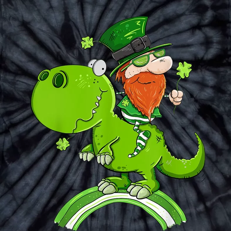 St. Patricks Day Leprechaun Riding A Dinosaur Shamrock Tie-Dye T-Shirt